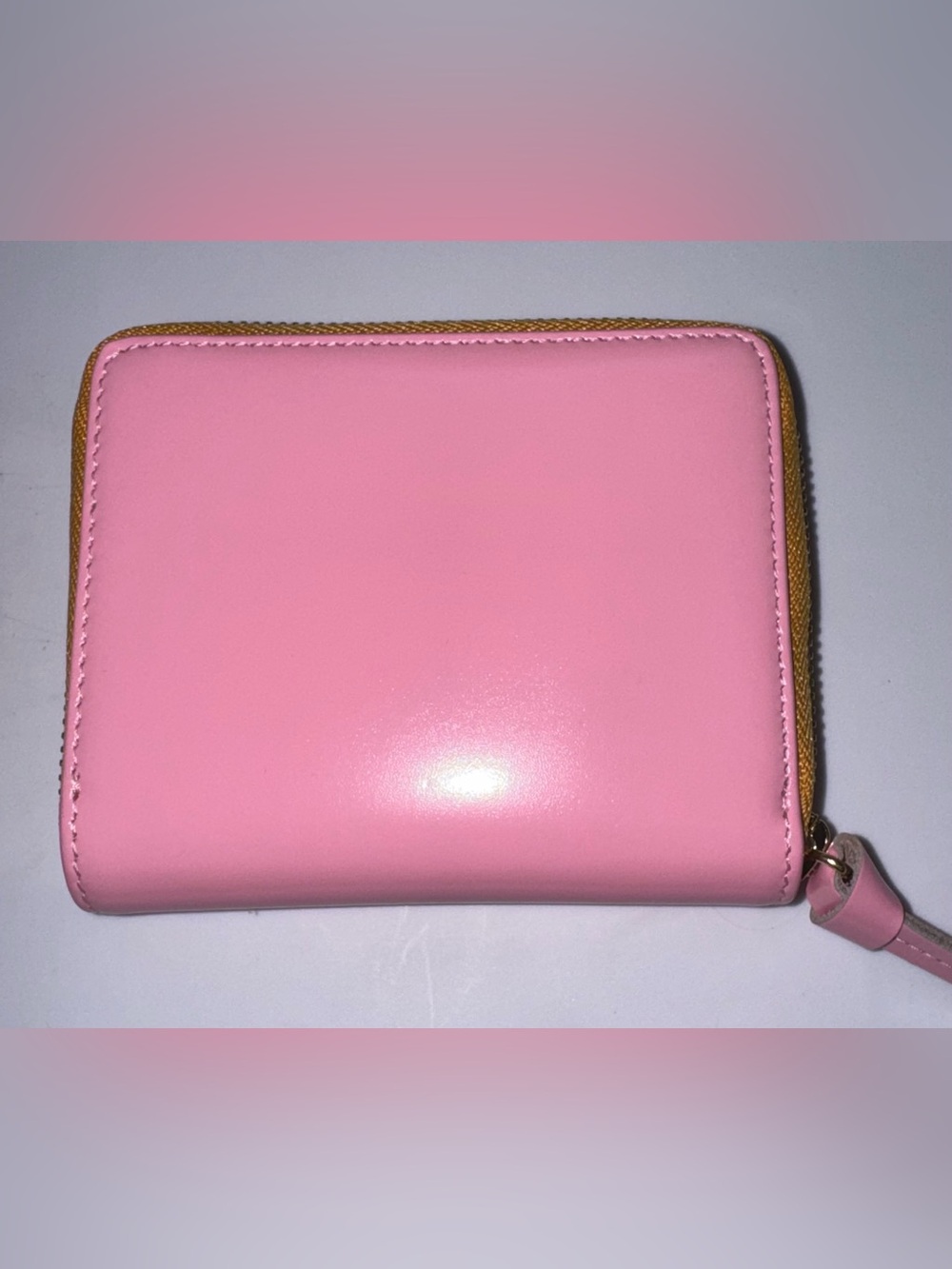 Clare V. Pink Leather Compact Zip Around Wallet Exterior Pocket